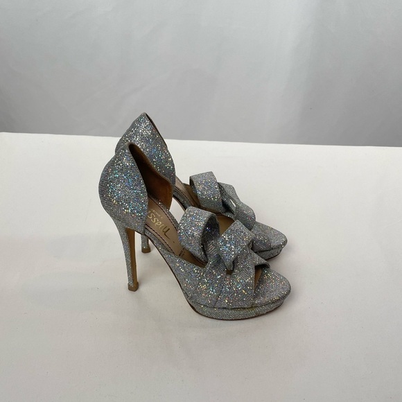 Jerome C. Rousseau Kier Iridescent Glitter Platform Sandals in Silver Size 6 - Picture 6 of 8
